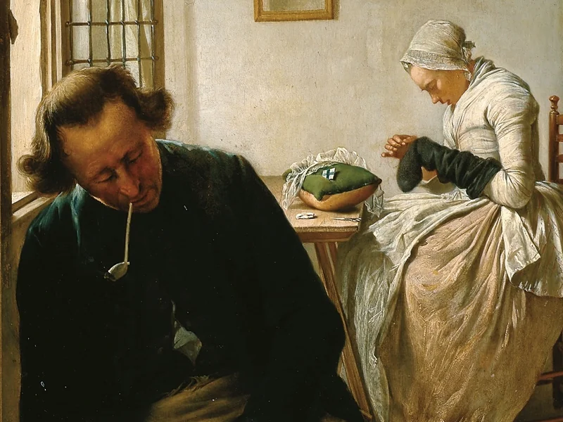 1744-Wybrand Hendriks - Interno con uomo addormentato